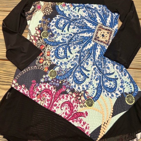 From the Heart woman’s Black Artsy lagenlook mesh colorful tunic blouse M - Picture 7 of 14